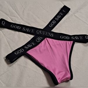 God Save Queens Pink Criss Cross Logo Strap Bikini Bottoms